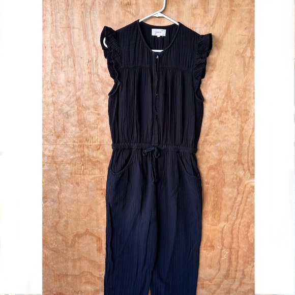 Xirena Loghan Black Cap Sleeve Gauze Straight Leg Tie Waist Jumpsuit - Picture 15 of 16